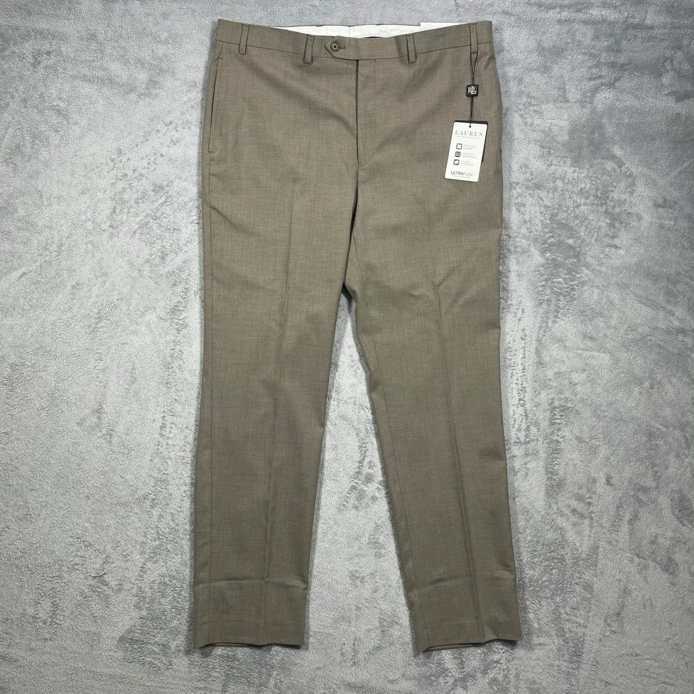 Lauren Ralph Lauren UltraFlex Classic Fit Pleated Dress Pants Tan 38x32 NWT